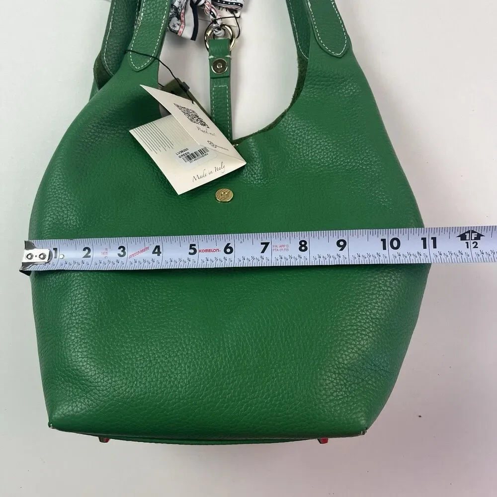 NWT La Via Firenze Green Leather Hobo Bag Made in Italy Shopper Tote Heritage